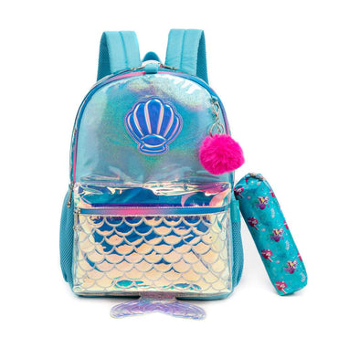 (NET) Mermaid Glitter Backpack With lunch Box Set Of 3 Pcs