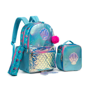 (NET) Mermaid Glitter Backpack With lunch Box Set Of 3 Pcs