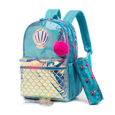 (NET) Mermaid Glitter Backpack With lunch Box Set Of 3 Pcs