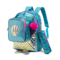 (NET) Mermaid Glitter Backpack With lunch Box Set Of 3 Pcs
