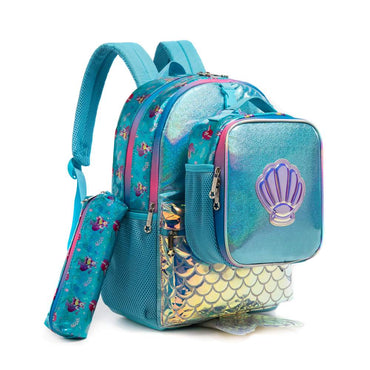 (NET) Mermaid Glitter Backpack With lunch Box Set Of 3 Pcs