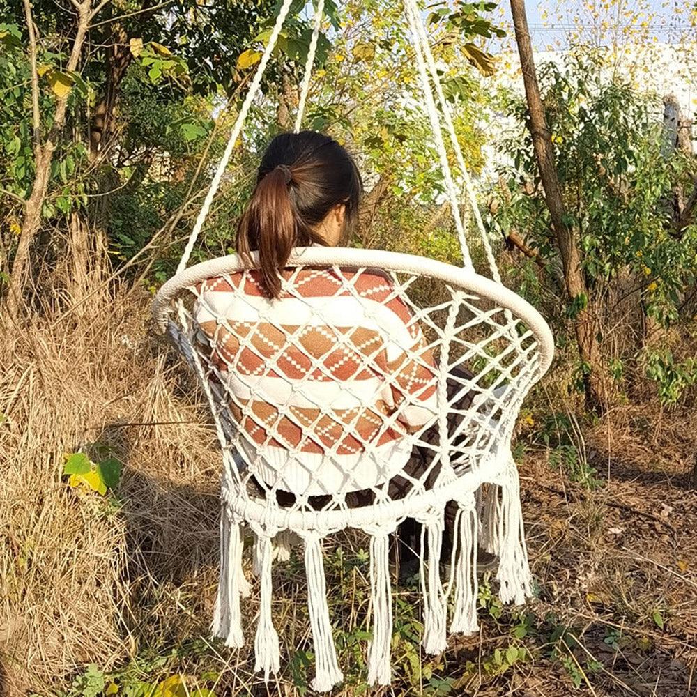 (NET) Swing Chair Hammock-Rope Garden-Seat Hanging Beige Safety Nordic-Style Knitting For Yard