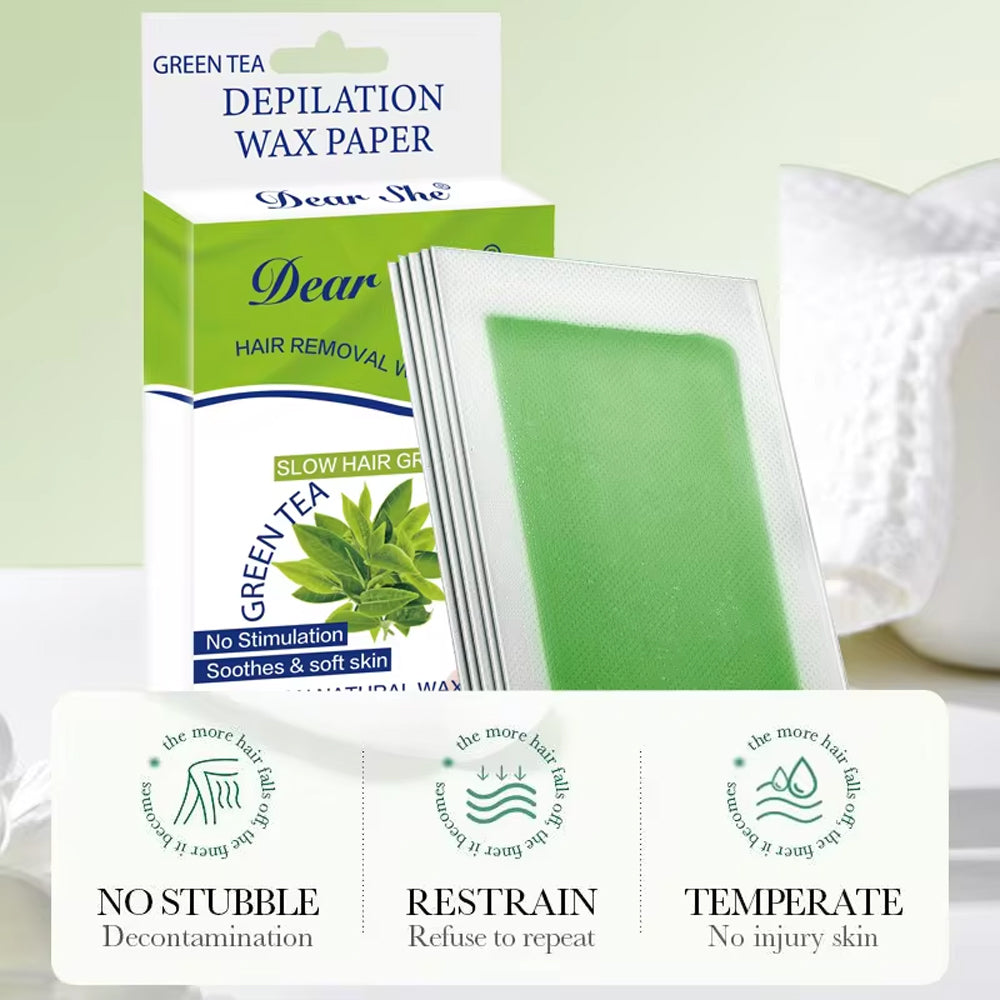 (NET) Green Tea Natural Wax Strips Paper Depilatory Body Wax Strips Hair Removal/012001