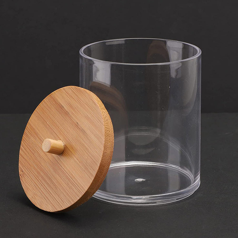 Round Cotton Swab Holder With Bamboo Lid