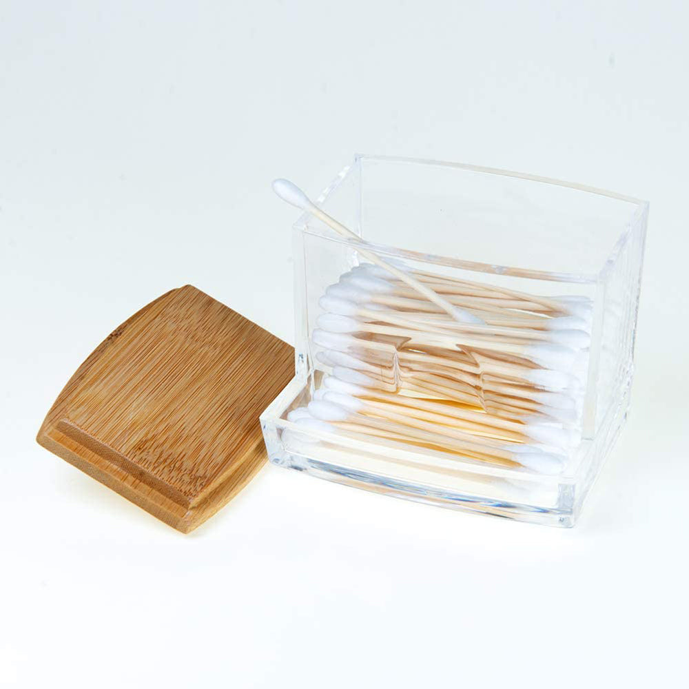 Cotton Swab with Bamboo Lid Toothpick Storage Organizer