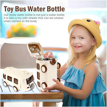 (NET) Bus Water Bottle For Kids With Strap, Sipper, & Straw 500 ml