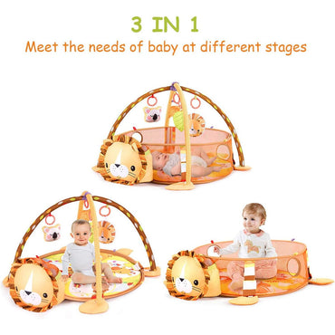 (Net) 3-in-1 Grow with Me Lion Baby Activity Gym and Ball Pit