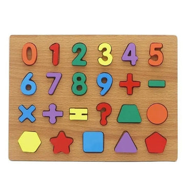 Early Educational Wooden Puzzle - Shape, Numbers, Letters, and Math