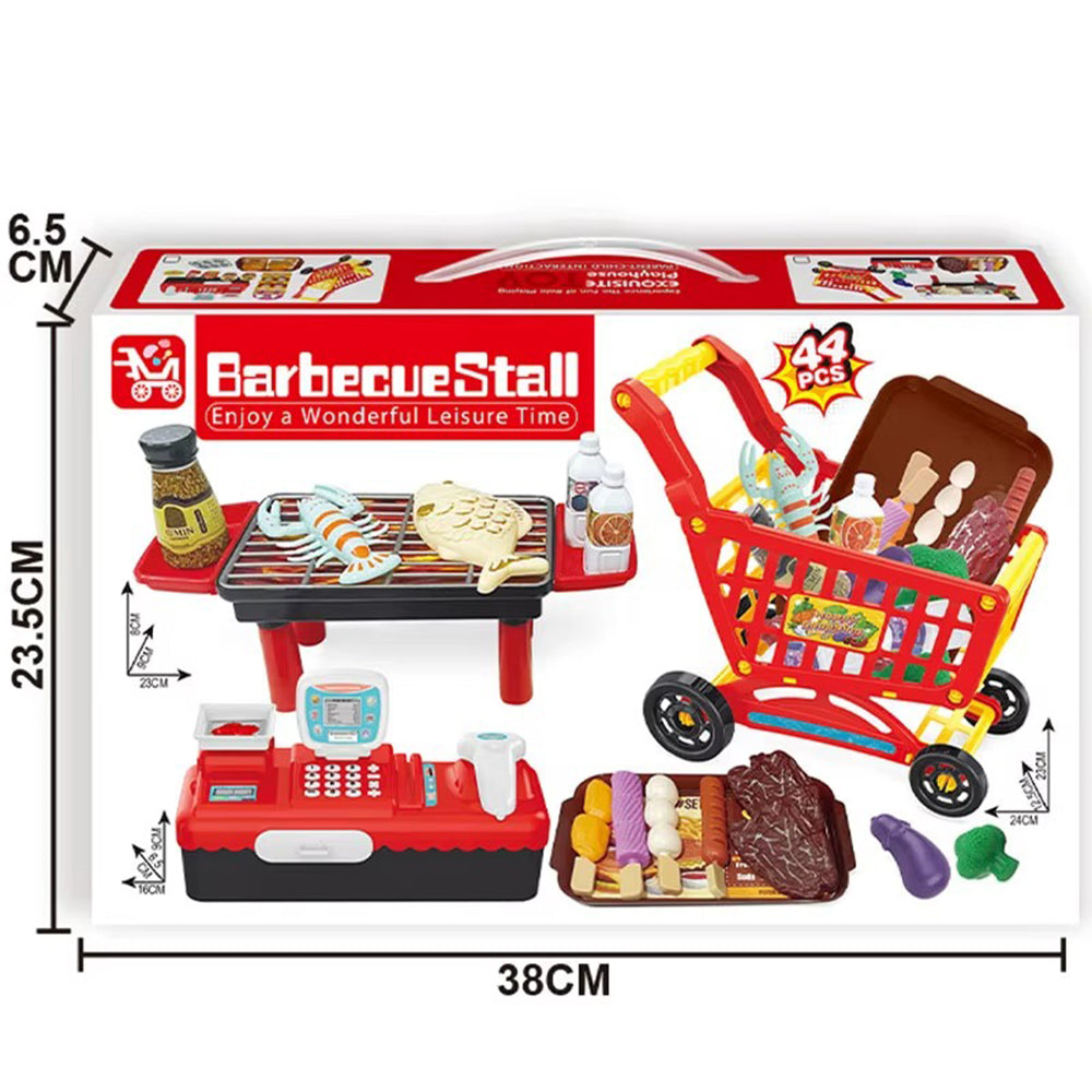 BBQ Shopping Cart Cash Register Toys Kids 3 In 1