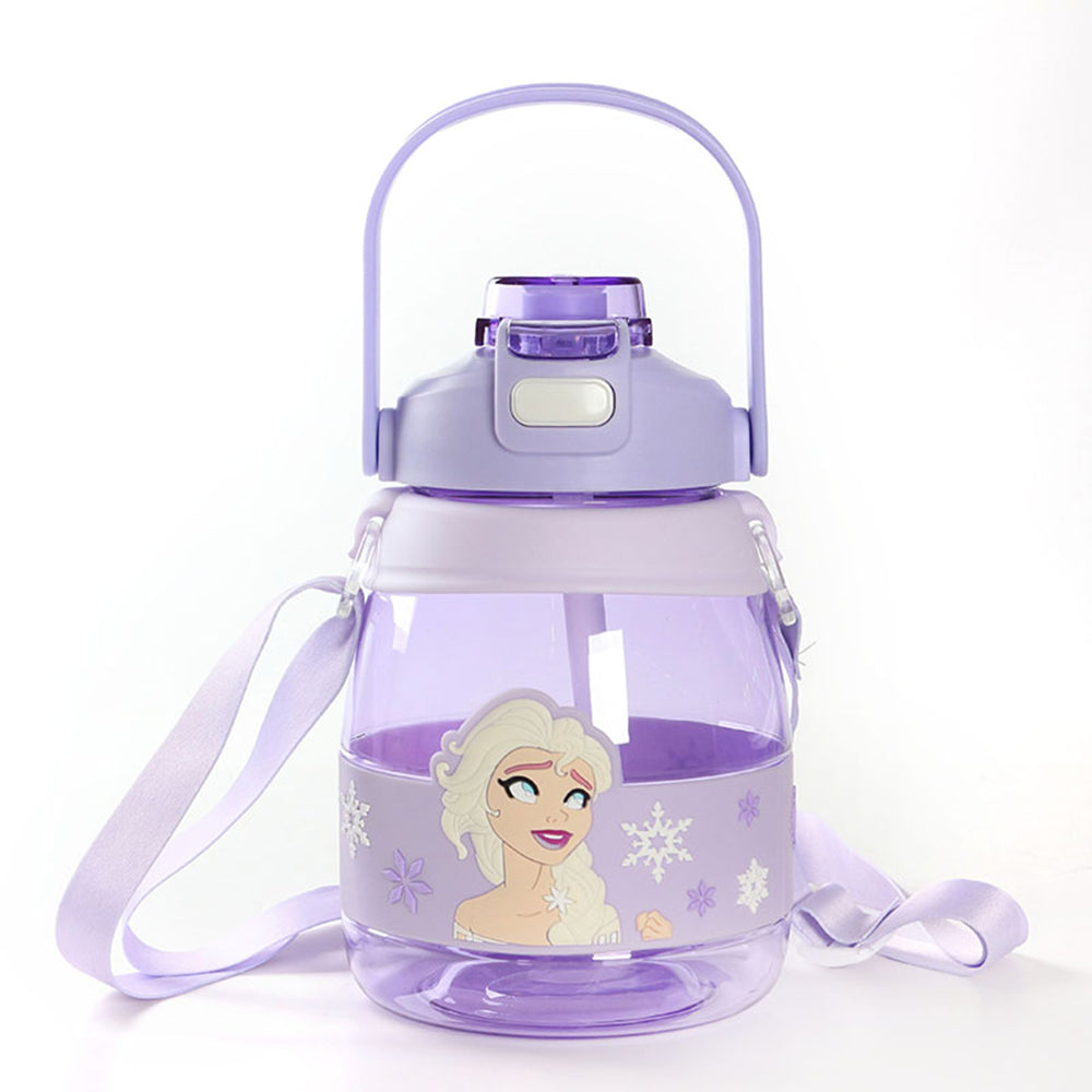 (NET) Water Bottle with Handle and Ribbon Strap and Silicone Straw Lid 1L