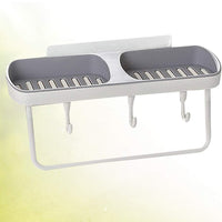 Creative Double Siamese Wall Mounted Soap Box Punch Free Drain Soap Rack Soap Holder with Hook for Home Bathroom Practical