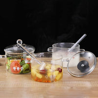 Glass Cooking Pot, Microwave Safe Heat-Resistant Instant Glass Noodle Bowl Cooking Pot with Lid and Handles for Baby Food, 1900ML Heat-resistant Glass