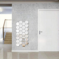 (NET) Hexagon Mirror Wall Sticker Art Wall Decor Living Room Mirrored Decorative Sticker 12 Pcs