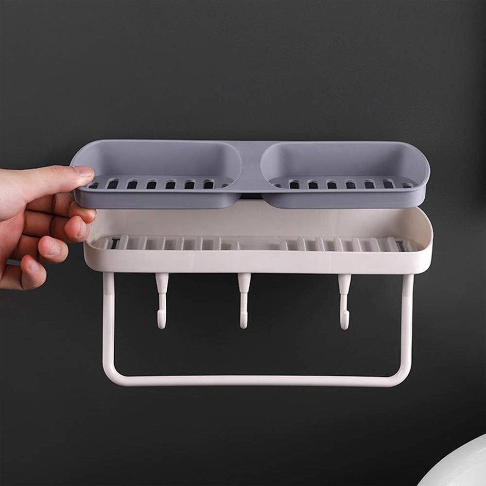 Creative Double Siamese Wall Mounted Soap Box Punch Free Drain Soap Rack Soap Holder with Hook for Home Bathroom Practical
