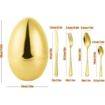 (NET) Fork Knife Spoon Set with Egg-Shaped Tableware Storage Box Premium Stainless Steel 24 pcs ( Gold) / KF-162