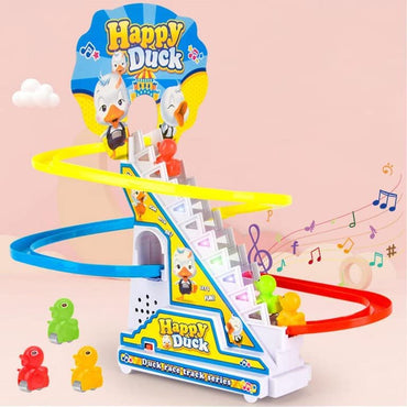 (NET) Happy Duck Slide Toy Set Funny Automatic Stair-Climbing Duck Cartoon Race Track Set (616-3A)