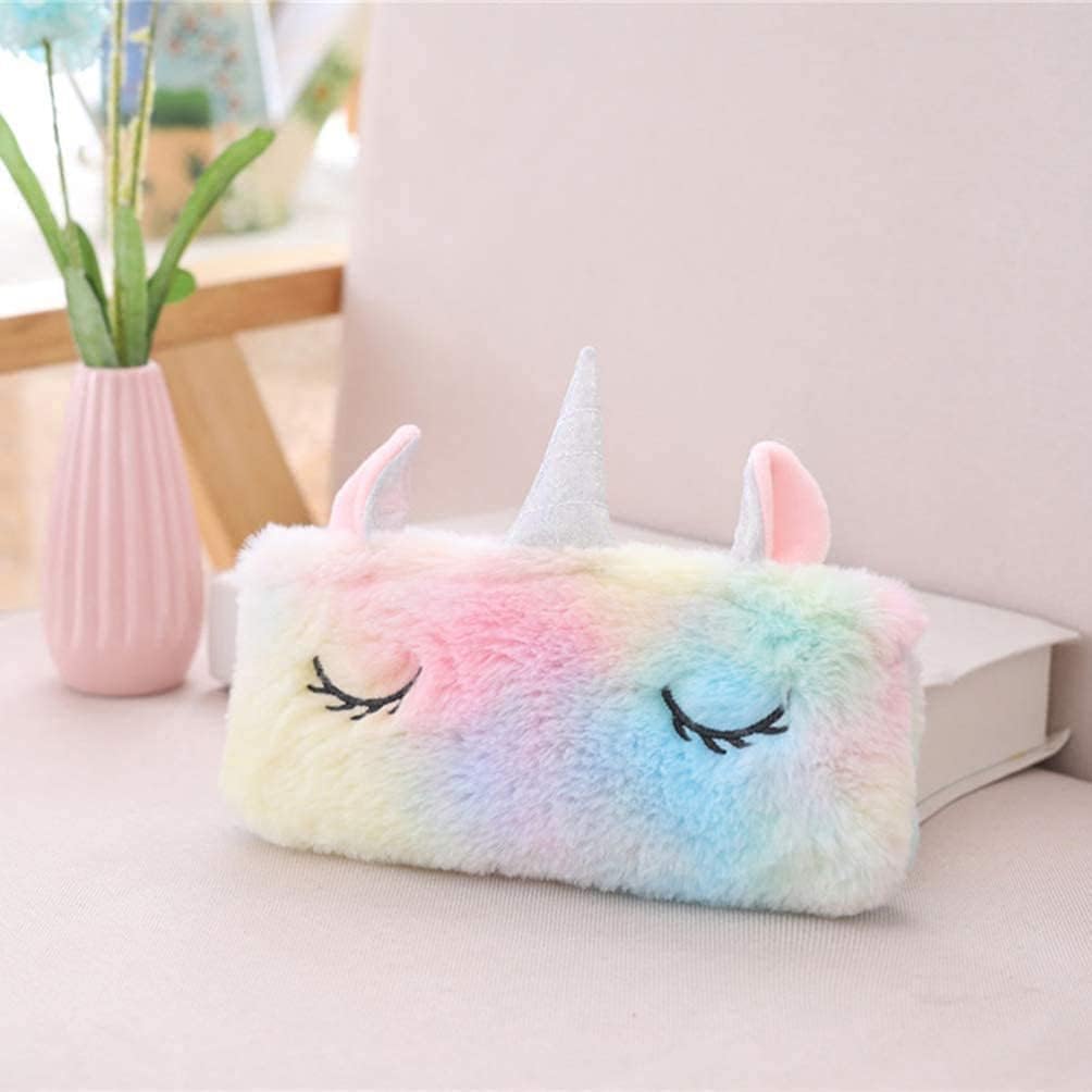 Unicorn Soft Plush Fur Fabric Pencil Case