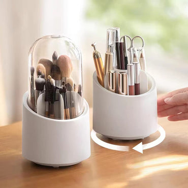 360°  Rotating Makeup Brush Storage Box Portable Desktop Cosmetic Organizer Makeup Brush Holder With Lid Clear Acrylic Cover