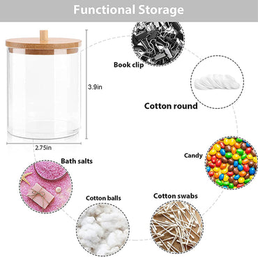 (Net) Round Cotton Swab Holder With Bamboo Lid