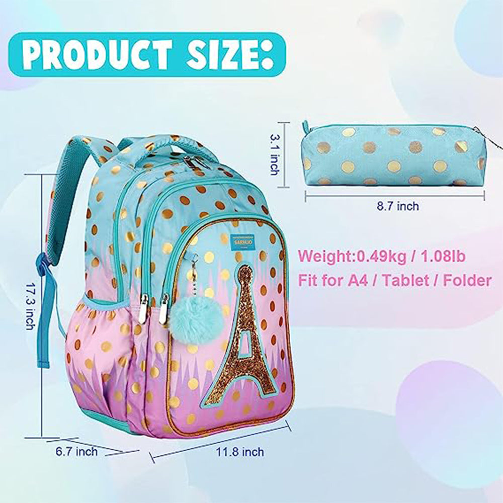 (NET) Sarhlio Kids Backpack 16" for Girls with Pencil Case Ball Pendant Cute Bookbag Lightweight Durable Water Resistant School Backpack Set for Elementary School Outdoor Travel Sequin Tower / 19218