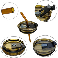 (Net) Glass Tumbler Cup Clear Reusable Mugs with Leak Proof Lid and Heat resistant Leather Band and Straw 400ml