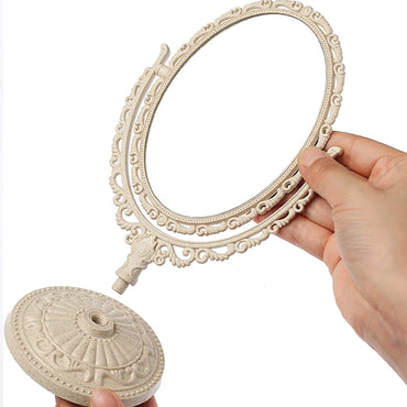 (NET) Vintage Double Sided Vanity Mirror with 1x Magnification, Removable Oval Mirror and 360° Rotation