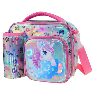 (NET) Kids lunch bag insulated lunch bag school nursery lunch bag double tier food lunch bag laser unicorn / 22049-UC