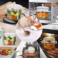 Glass Cooking Pot, Microwave Safe Heat-Resistant Instant Glass Noodle Bowl Cooking Pot with Lid and Handles for Baby Food, 1900ML Heat-resistant Glass