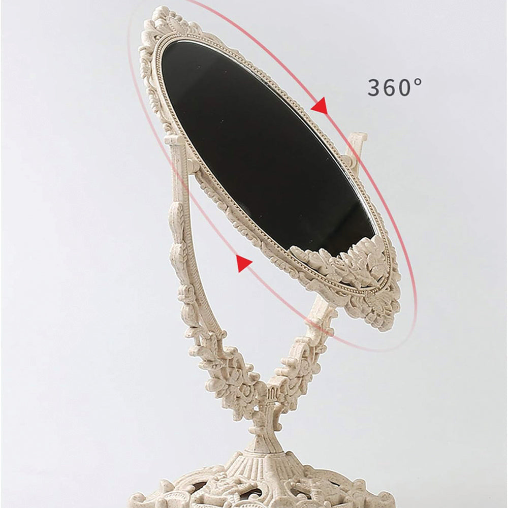 (NET) Vintage Double Sided Vanity Mirror with 1x Magnification, Removable Oval Mirror and 360° Rotation