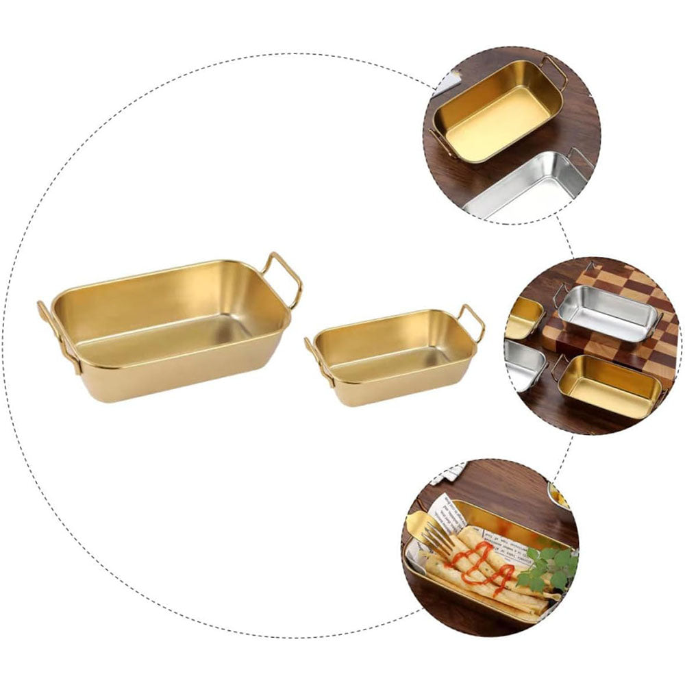(NET) Food Serving Tray with Handle Gold Plate 21x25x6CM