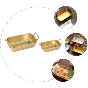 (NET) Food Serving Tray with Handle Gold Plate 21x25x6CM