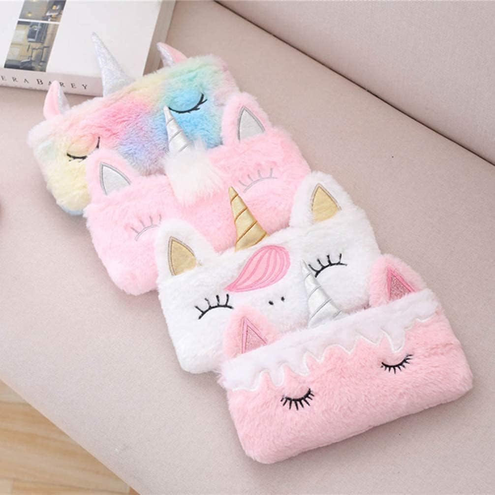 Unicorn Soft Plush Fur Fabric Pencil Case