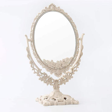 (NET) Vintage Double Sided Vanity Mirror with 1x Magnification, Removable Oval Mirror and 360° Rotation