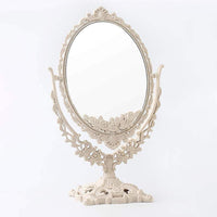 (NET) Vintage Double Sided Vanity Mirror with 1x Magnification, Removable Oval Mirror and 360° Rotation