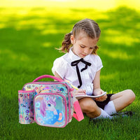 (NET) Kids lunch bag insulated lunch bag school nursery lunch bag double tier food lunch bag laser unicorn / 22049-UC
