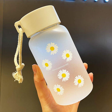 (NET) Small Transparent Plastic Water Bottles for Girls Creative Frosted Drink Kawaii Water Bottle with Portable Travel Tea Cup