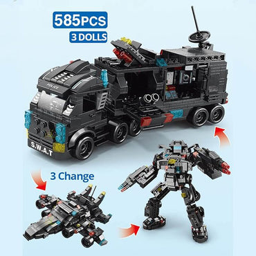 City Swat Special Police Truck Battle Robot Helicopter Army Building Blocks Toys - Unleash Endless Adventures / 408507