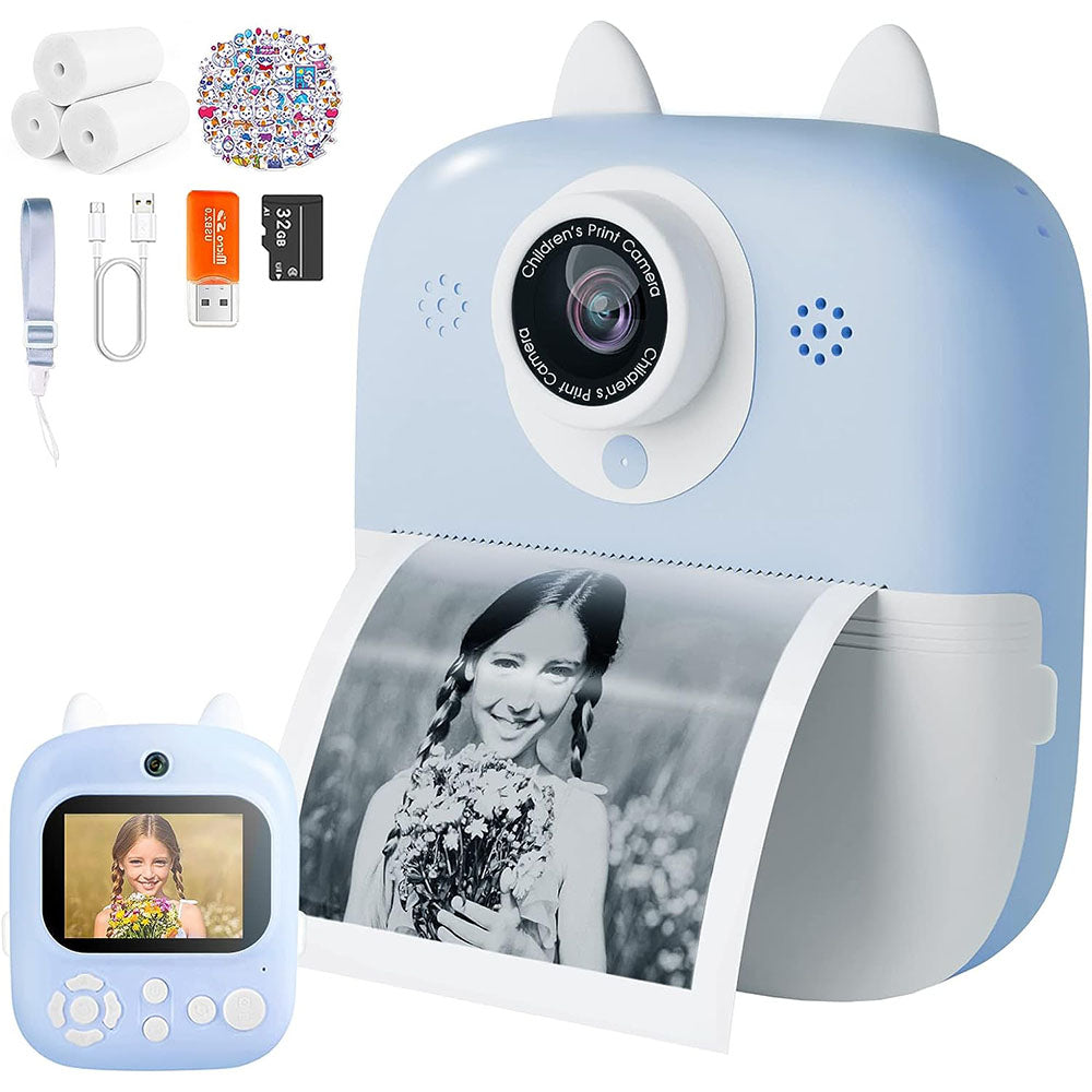 (Net) Children's Camera, Digital Camera Children's Print Instant Camera 1080P 2.4 Inch Display Video Camera Black and White Photo Camera with 32 GB and 3 Rolls