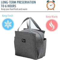 Portable Insulated Lunch Bag with Dual Side Pockets Thermal Lunch Tote Bag for Women Men Adults for Work Picnic School Office
