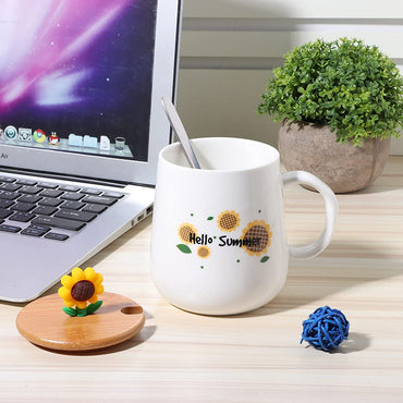 (Net) Summer Sunflower Ceramic Cup with Cap