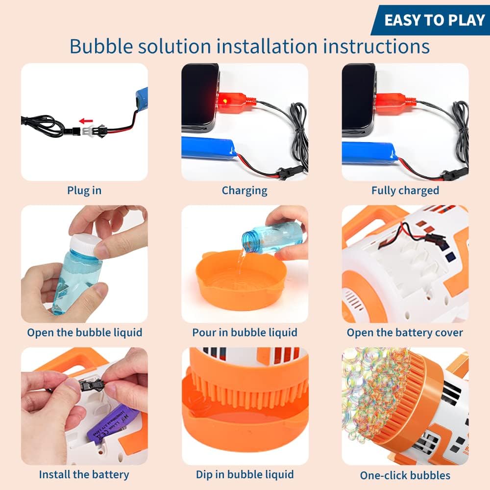 (NET) Bubble Gun 108 Holes Bubble Machine Gun Bubble Blower with Colorful Lights for Kids Adults  Summer Toys