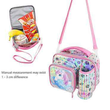 (NET) Kids lunch bag insulated lunch bag school nursery lunch bag double tier food lunch bag laser unicorn / 22049-UC