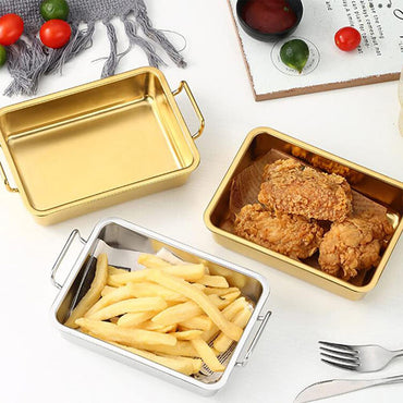(NET) Food Serving Tray with Handle Plate 16x16x5 CM