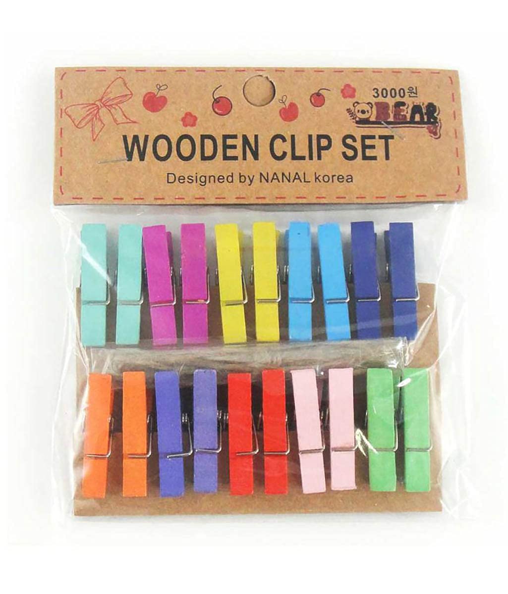 20 Wooden Colored Clips