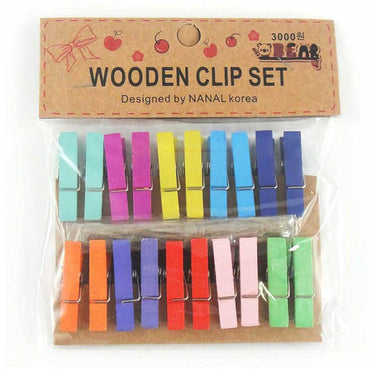 20 Wooden Colored Clips