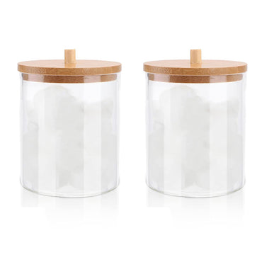 Round Cotton Swab Holder With Bamboo Lid