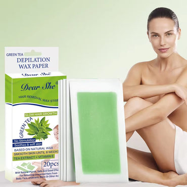 (NET) Green Tea Natural Wax Strips Paper Depilatory Body Wax Strips Hair Removal/012001