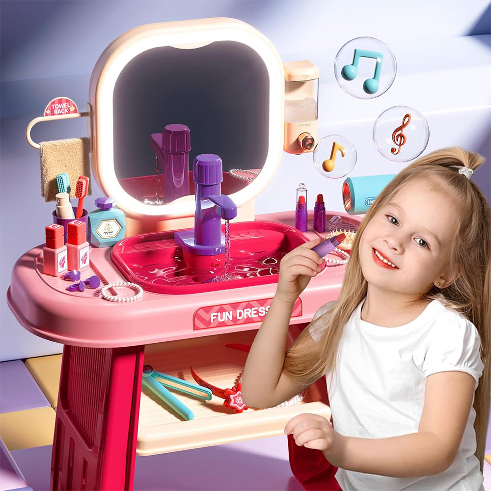 (Net ) Toddler Beauty Salon Set With Makeup Accessories & Washbasin