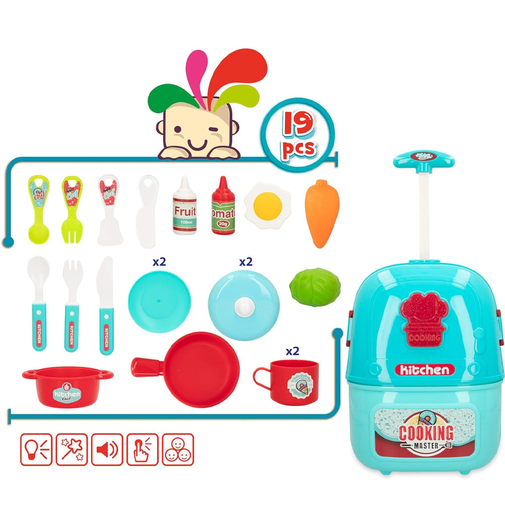 (Net) 2-in-1 Chef Pretend Play Kitchen Set with Backpack