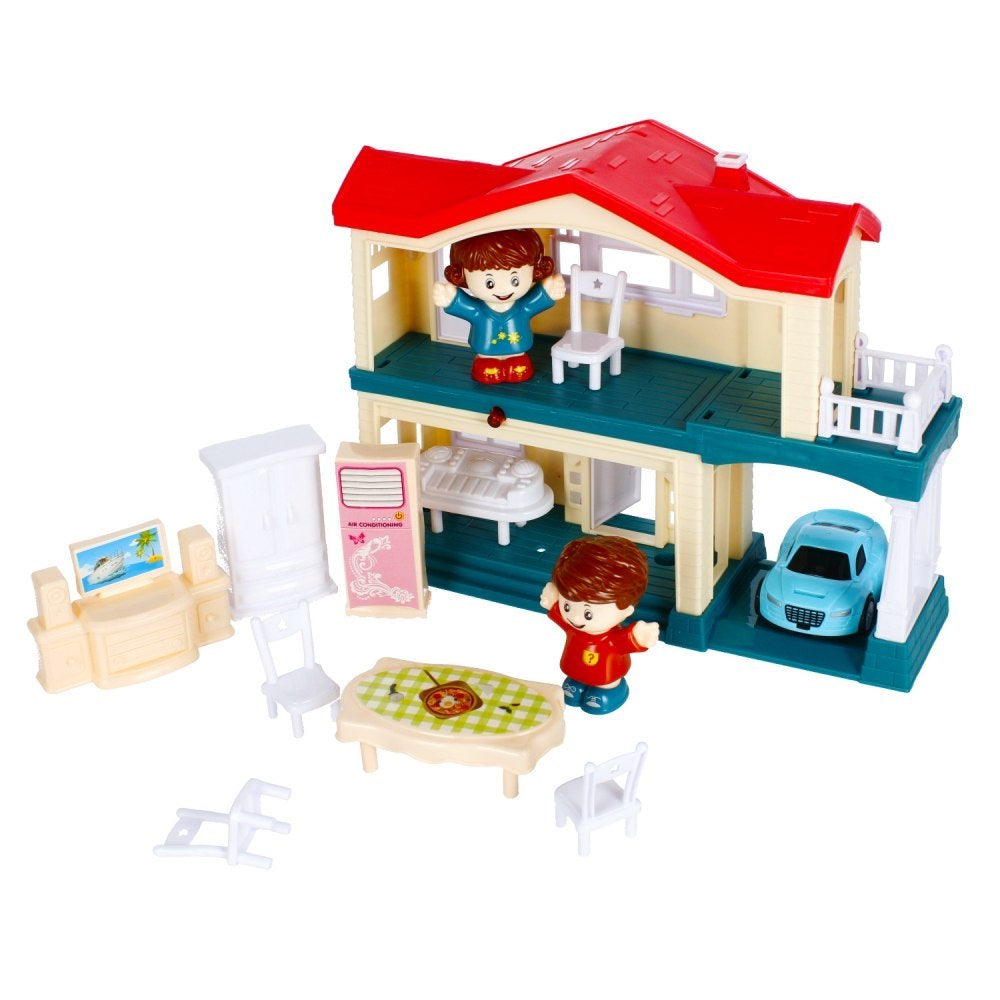 Mega Creative Dollhouse Set with Furniture, Dolls, and Toy Car